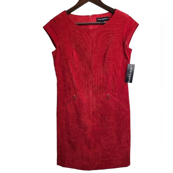 Nwt Sharagano Red Corduroy Cap Sleeve Sheath Dress 4 - Picture 1 of 7